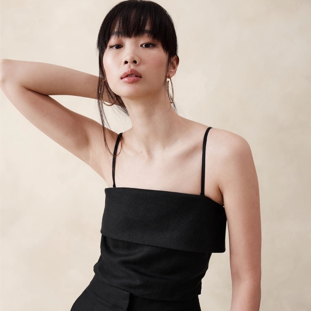 NWT Banana Republic Black Strapless Linen Top Size 16 Tall.
